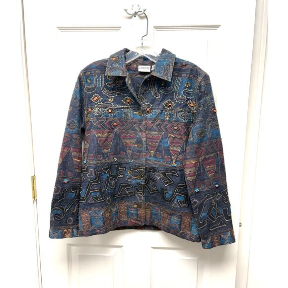 Chico’s Tapestry Embroidered Button Front Jacket Boho Southwest Geometric Size S - Picture 1 of 7